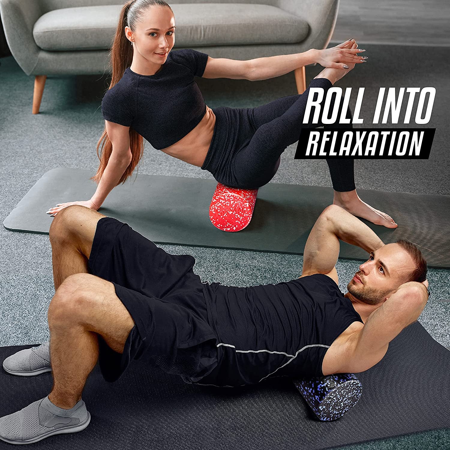High-Density round Back Roller Foam, Exercise Foam Roller for Yoga, Pilates & Stretching - 12, 18, 24, 36 Inch