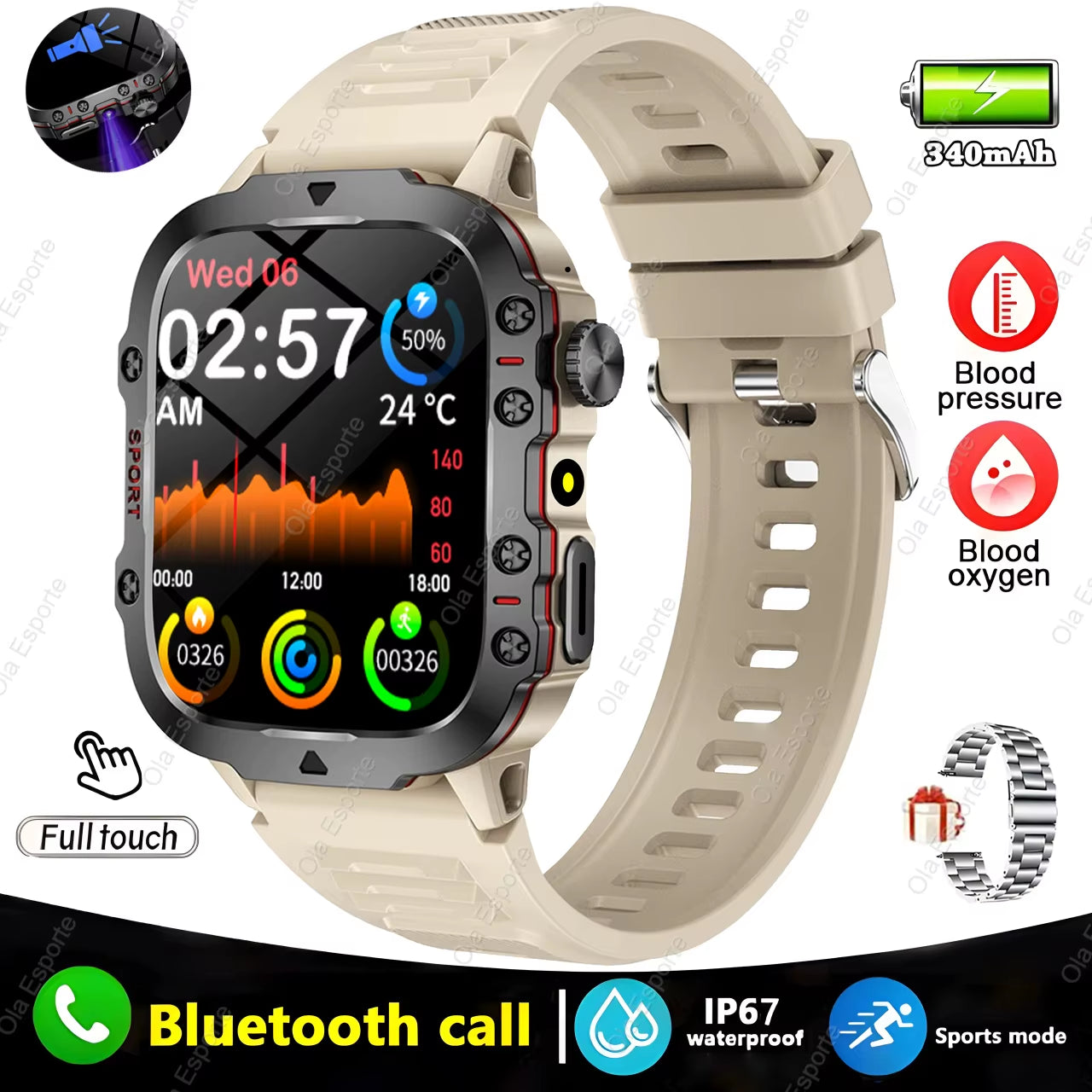 Original Men Smartwatch Flashlight Bluetooth Call Fitness Clock IP68 Waterproof Sports Men for Xiaomi Android Smart Watch 2024